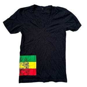 Ethiopian Rasta Flag Black Tshirt Sz S